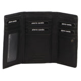 Pierre Cardin Womens Leather Woven Design Tri Fold RFID Wallet Travel in Black - Front View
