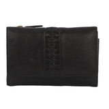 Pierre Cardin Womens Leather Woven Design Tri Fold RFID Wallet Travel in Black - Side View