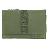 Pierre Cardin Leather Ladies Woven Design Tri-fold Wallet in Leaf Green