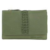 Pierre Cardin Leather Ladies Woven Design Tri-fold Wallet in Leaf Green - Side View