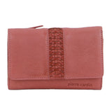 Pierre Cardin Leather Ladies Woven Design Tri-fold Wallet in Marsala - Side View