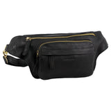 Pierre Cardin Mens Bum Bag Waist Pack Leather Travel Money Phone - Black - Front View