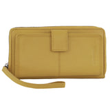 Pierre Cardin Womens Leather Zip Around Wallet RFID Blocking w/ Wristlet in Zinc Yellow - Front View
