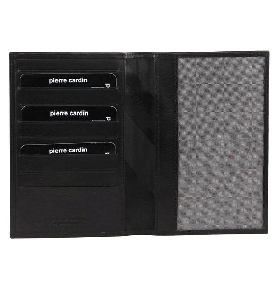 Pierre Cardin Leather Passport Holder Cover Travel Wallet w/ RFID Protection - Black