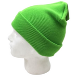 PLAIN BEANIE Unisex Mens Womens Winter Warm Hat Ski Cap Knit One Size - Fluro Green - Side View