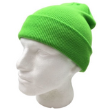 PLAIN BEANIE Unisex Mens Womens Winter Warm Hat Ski Cap Knit One Size - Fluro Green - Top-Down View