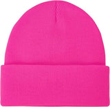 PLAIN BEANIE Unisex Mens Womens Winter Warm Hat Ski Cap Knit One Size - Fluro Pink - Front View