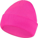 PLAIN BEANIE Unisex Mens Womens Winter Warm Hat Ski Cap Knit One Size - Fluro Pink - Side View