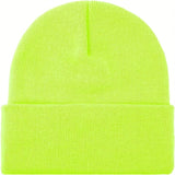 PLAIN BEANIE Unisex Mens Womens Winter Warm Hat Ski Cap Knit One Size - Fluro Yellow - Front View