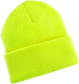 PLAIN BEANIE Unisex Mens Womens Winter Warm Hat Ski Cap Knit One Size - Fluro Yellow - Side View