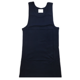 Mens PLAIN SINGLET 100% Cotton Blank Slim Tank Top Gym Basic Casual S-3XL - Navy - L - Front View
