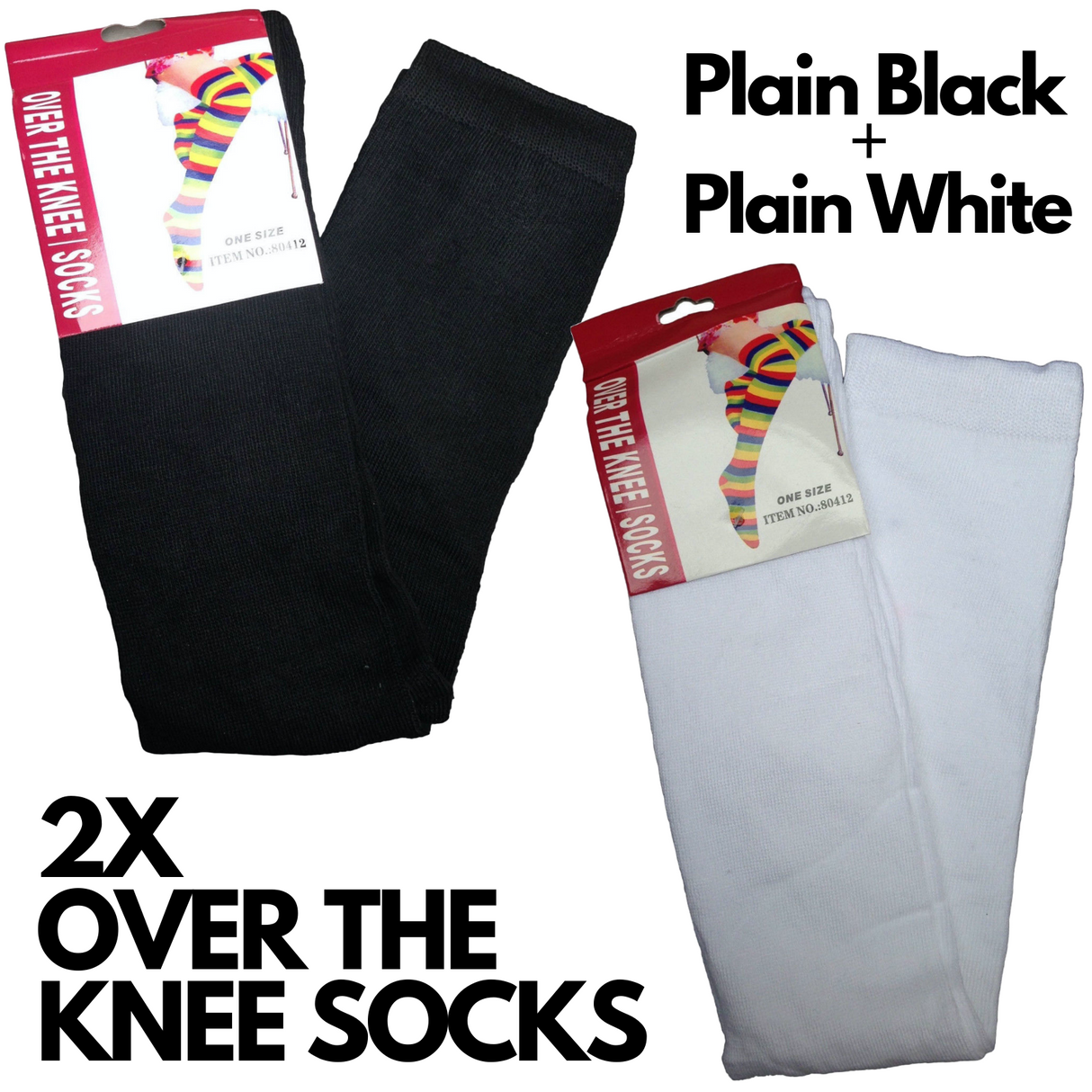 Chic Black and White Over The Knee Socks - 2 Pairs for Women