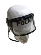 Police Costume Accessory: White Plastic Helmet with Clear Visor and Adjustable Strap