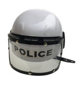 Police Costume Accessory: White Plastic Helmet with Clear Visor and Adjustable Strap