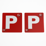 2x RED P PLATES Suction Probationary Car Window Signs for VIC/WA (Victoria & Western Australia) - Front View