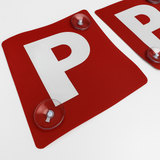 2x RED P PLATES Suction Probationary Car Window Signs for VIC/WA (Victoria & Western Australia) - Side View