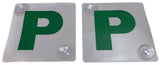 2x GREEN P PLATES Suction Probationary Car Window Signs for NSW (New South Wales) - Top-Down View