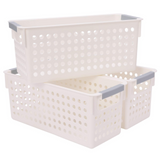 16x Premium Plastic Storage Baskets Bulk w/ Grip Handles 39.5*20.5*19.5cm - Front View