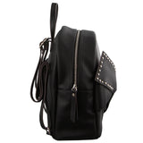 Milleni Black Leather Look Backpack Bag with Bow Detail - Front View
