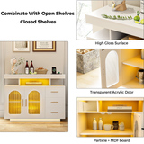 Buffet Sideboard Cabinet With RGB LED Light and Charging Station Console Coffee Bar White - 45-Degree Angle