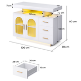 Buffet Sideboard Cabinet With RGB LED Light and Charging Station Console Coffee Bar White - Close-Up Angle