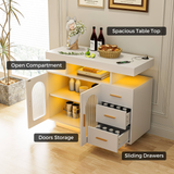 Buffet Sideboard Cabinet With RGB LED Light and Charging Station Console Coffee Bar White - Low Angle
