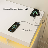 Buffet Sideboard Cabinet With RGB LED Light and Charging Station Console Coffee Bar White