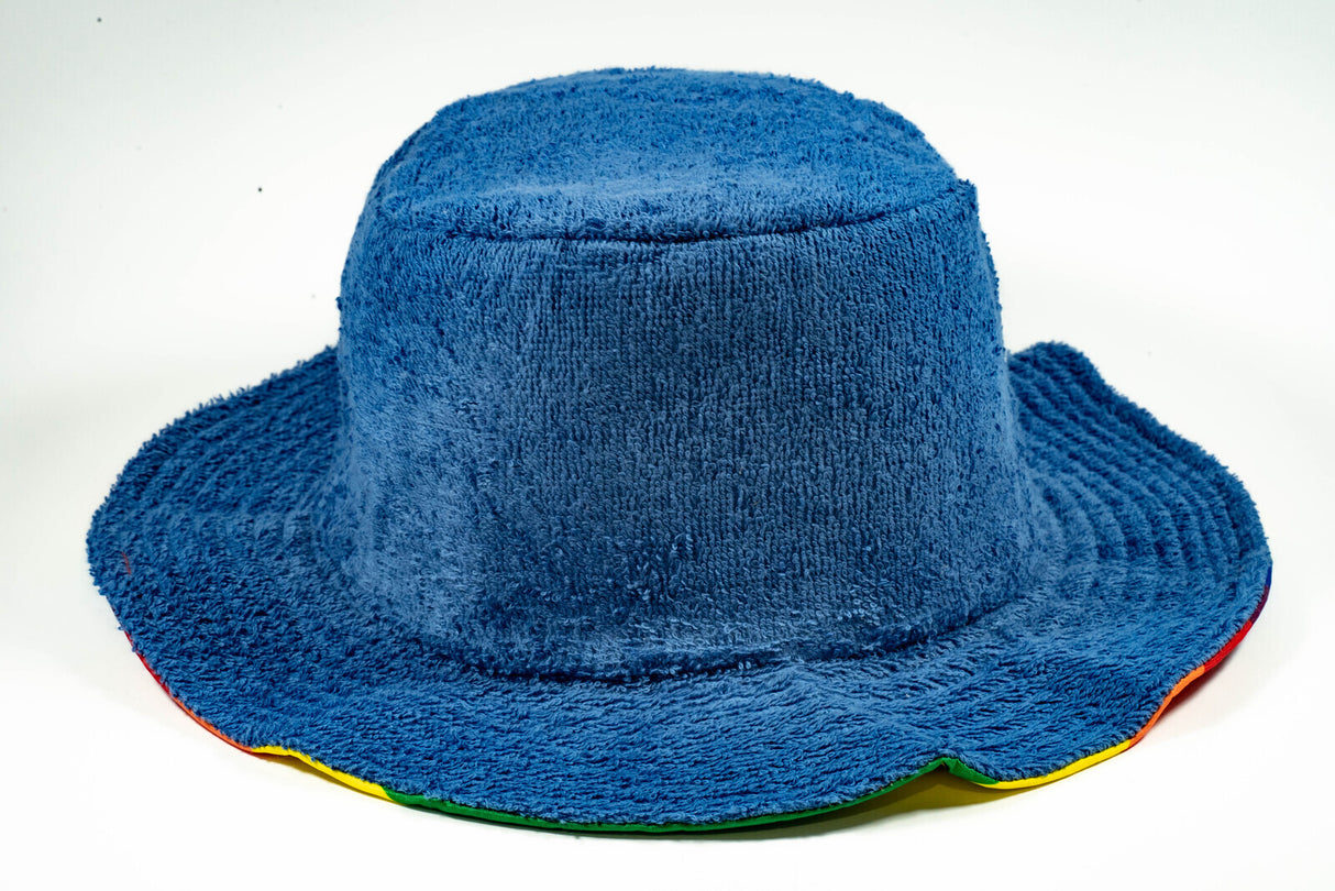 Rainbow Terry Towelling Bucket Hat Gay Lesbian Mardi Gras Party Cap LGBT - Reversible - Large (58cm)