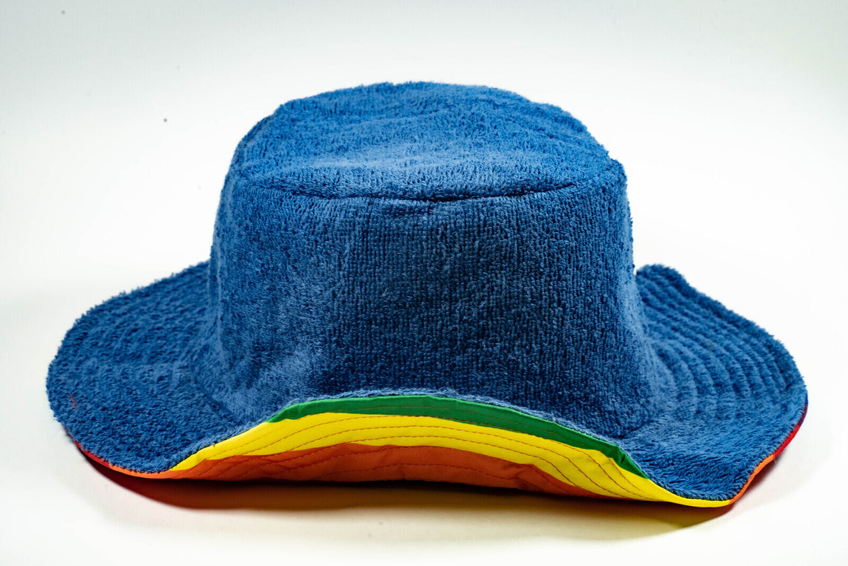 Rainbow Terry Towelling Bucket Hat Gay Lesbian Mardi Gras Party Cap LGBT - Reversible - Large (58cm)