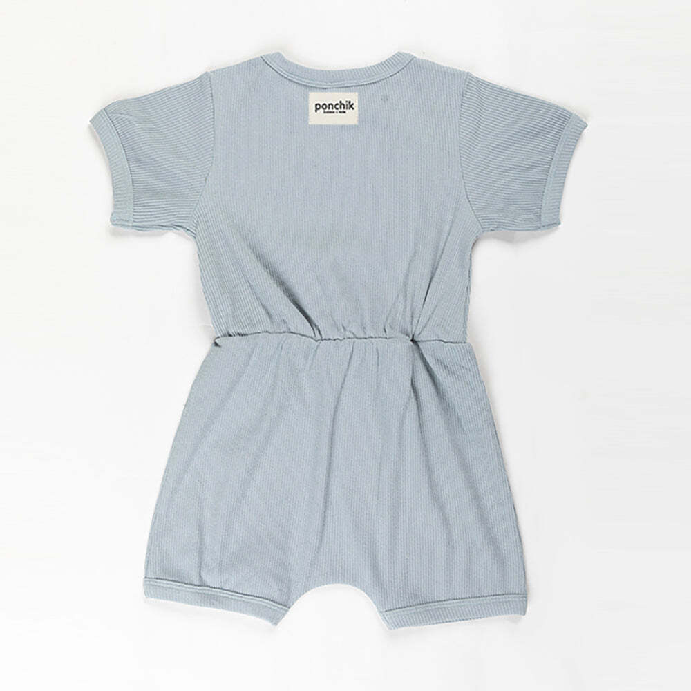 Capri Blue Ribbed Cotton Romper for Babies & Kids - Size 0-3 Months