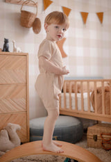 Sugar Cookie Ribbed Cotton Romper for Babies & Kids - 0-3 Months by Ponchik - 45-Degree Angle