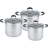 Rossner Stainless Steel Induction Cookware Set Casserole Stockpot - 3 Pots with Lids - Front View