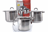 Rossner Stainless Steel Induction Cookware Set Casserole Stockpot - 3 Pots with Lids - Side View