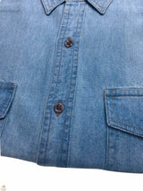 Denim Long Sleeve Jean Shirt Buttoned Front Casual Soft Top 100% COTTON - XL - Close-Up Angle