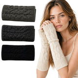Womens Fingerless Arm Warmers Knitted 20cm Short Gloves Winter - Random Colour