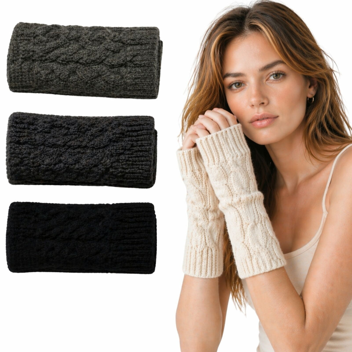 Womens Fingerless Arm Warmers Knitted 20cm Short Gloves Winter - Random Colour