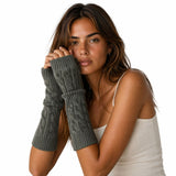 Womens Fingerless Arm Warmers Knitted 20cm Short Gloves Winter - Random Colour - 45-Degree Angle