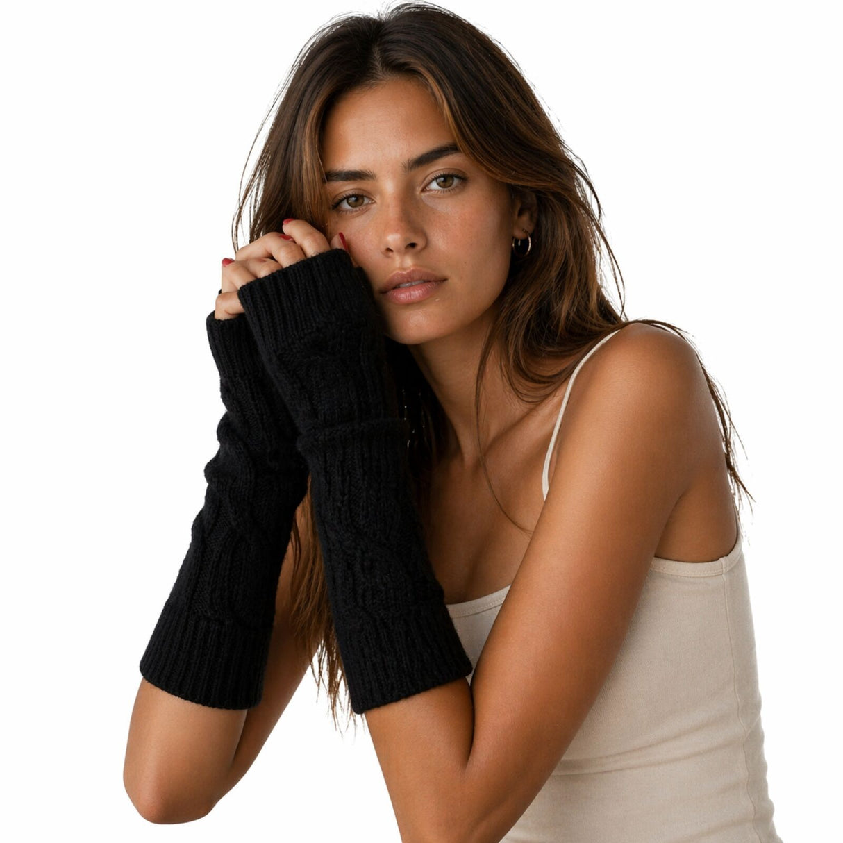 Womens Fingerless Arm Warmers Knitted 20cm Short Gloves Winter - Random Colour