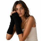 Womens Fingerless Arm Warmers Knitted 20cm Short Gloves Winter - Random Colour