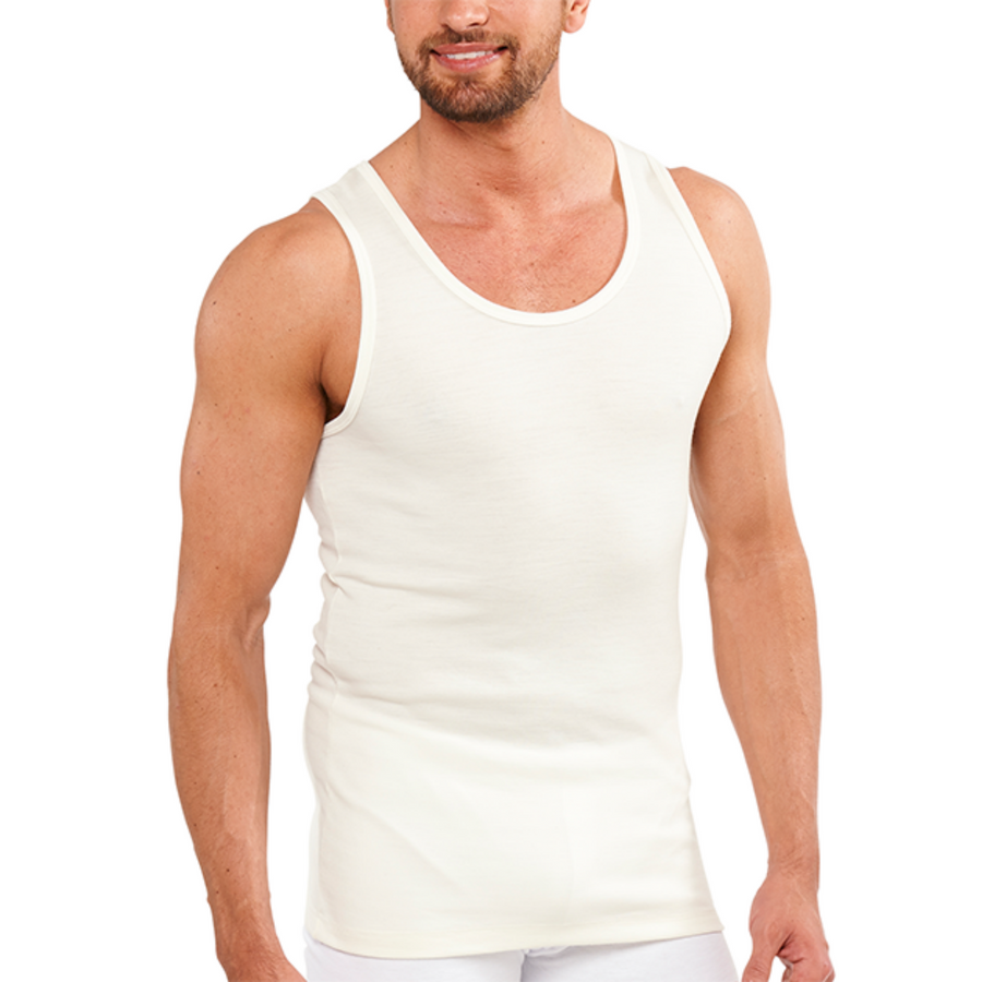 Mens THERMAL Merino Wool Blend Singlet Top Sleeveless Warm Underwear - Natural - Large, image 2