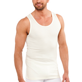 Mens THERMAL Merino Wool Blend Singlet Top Sleeveless Warm Underwear - Natural - Small - Front View