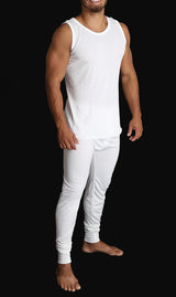 Mens THERMAL Merino Wool Blend Singlet Top Sleeveless Warm Underwear - Natural - X-Large - Close-Up Angle