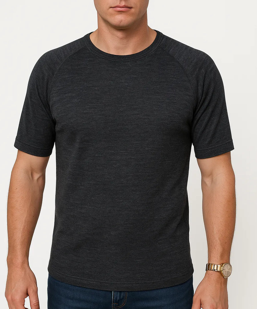 Mens Merino Wool Blend Thermal Top Short Sleeve Base Layer Warm - Black - M, image 6