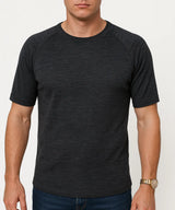 Mens Merino Wool Blend Thermal Top Short Sleeve Base Layer Warm - Black - S - Rear View