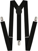 Versatile Slim Black Adjustable Clip-On Suspenders for Men and Women - Perfect for Weddings and Formal Occasions - Front View
