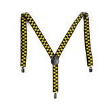 Men's Black and Yellow Checkered Adjustable Clip-On Suspenders - Slim Fit for Formal Occasions - Front View