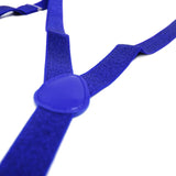 Mens Suspenders Braces Adjustable Strong Clip On Elastic Formal Wedding Slim - Blue (Glitter) - Front View