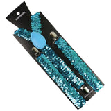 Sparkling Blue Sequin Adjustable Clip-On Suspenders for Men and Women - Perfect for Formal Occasions - Front View