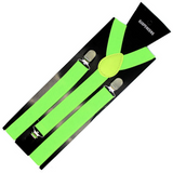 Mens Suspenders Braces Adjustable Strong Clip On Elastic Formal Wedding Slim - Fluro Green - Front View