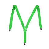 Mens Suspenders Braces Adjustable Strong Clip On Elastic Formal Wedding Slim - Green (Glitter) - Front View